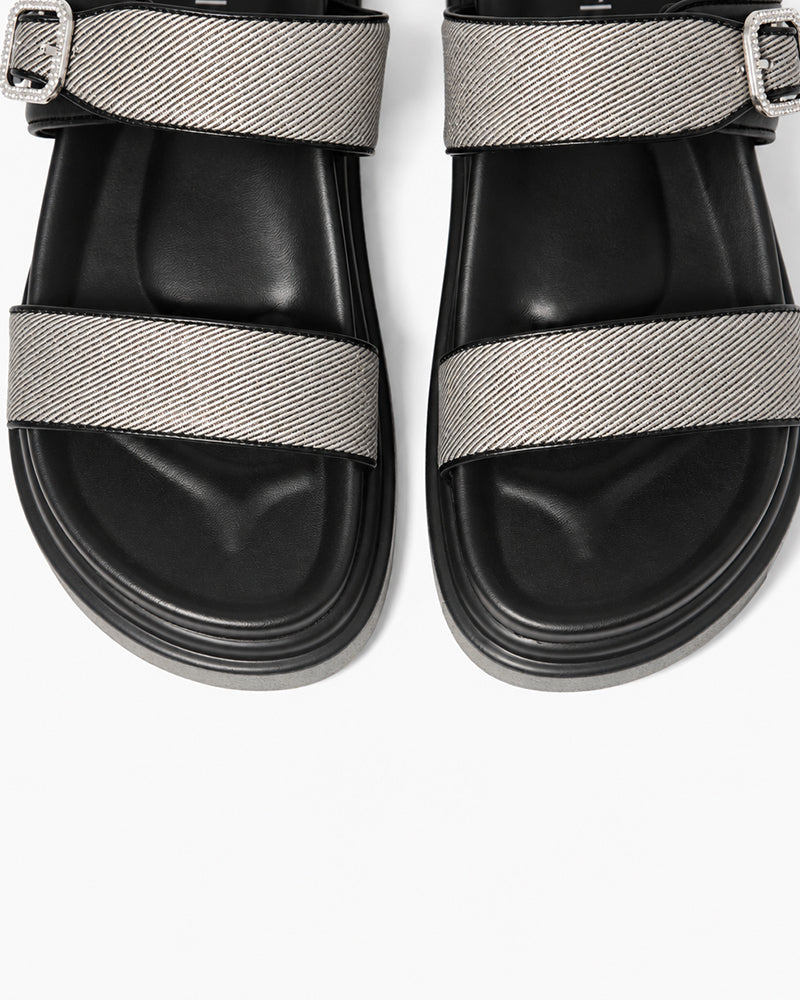 Black Crystal Double-Strap Slides