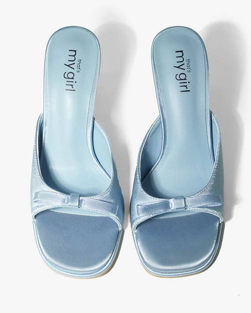 Blue Bow Satin Mule