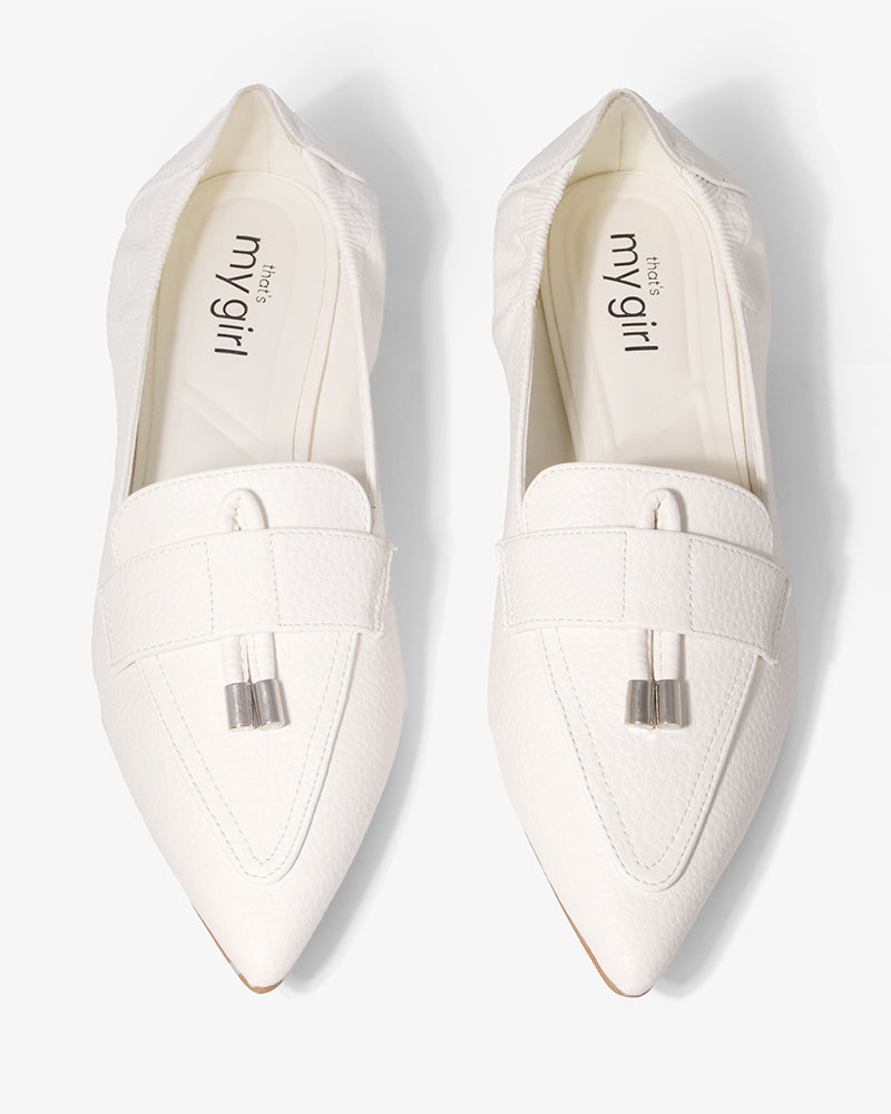 Black Pebble Grain Pointed-Toe Loafers