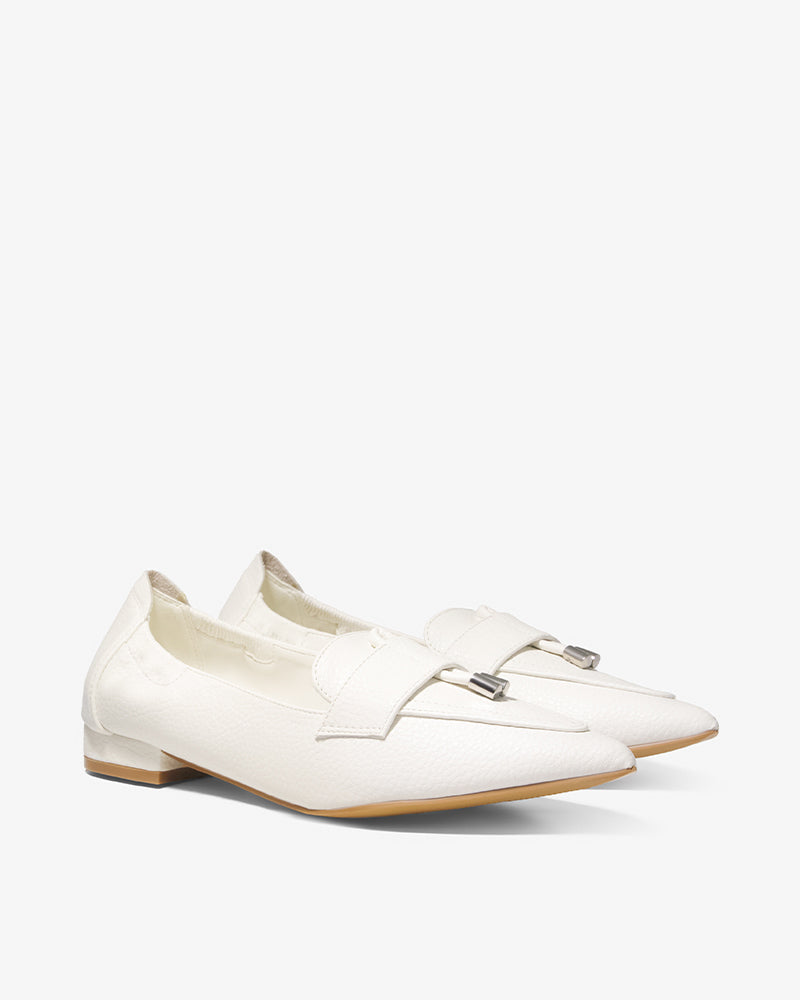 Black Pebble Grain Pointed-Toe Loafers