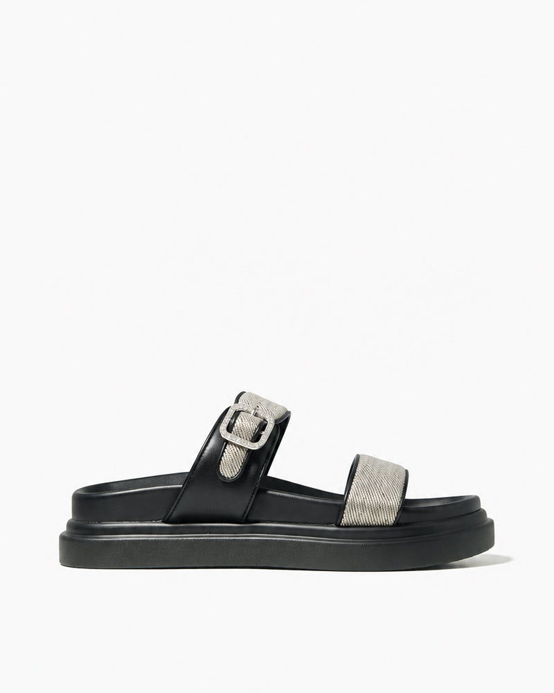 Black Crystal Double-Strap Slides
