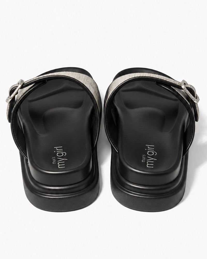 Black Crystal Double-Strap Slides