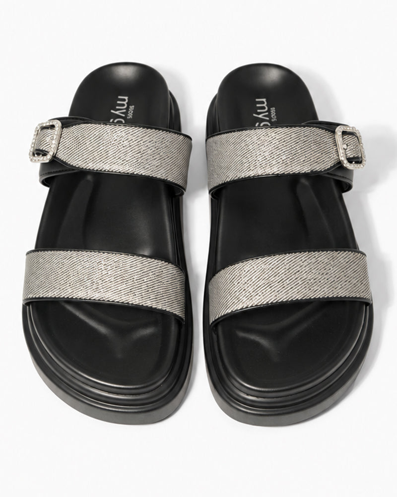 Black Crystal Double-Strap Slides