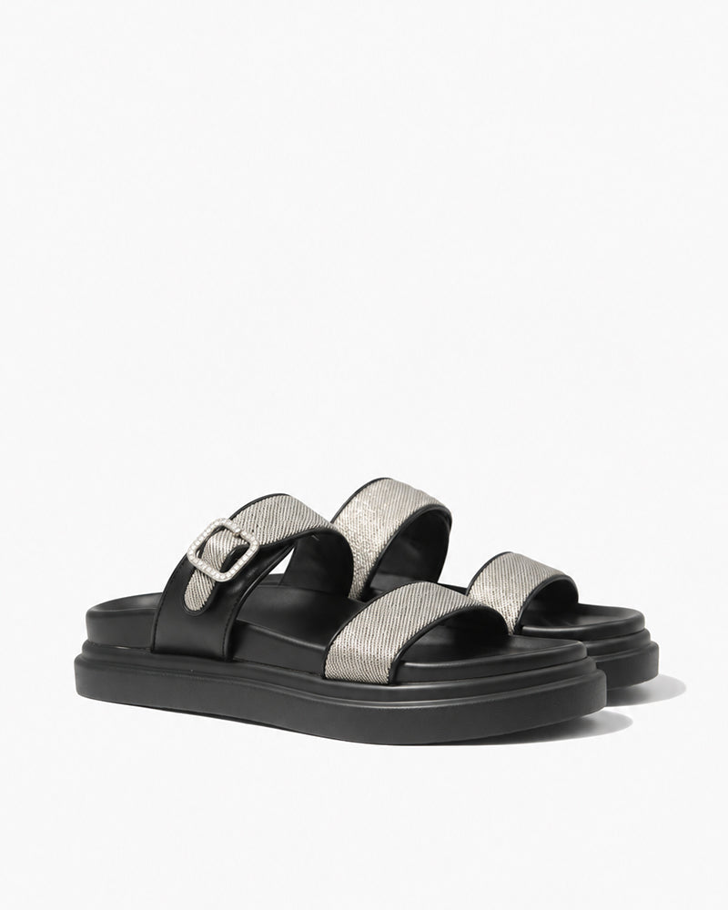 Black Crystal Double-Strap Slides