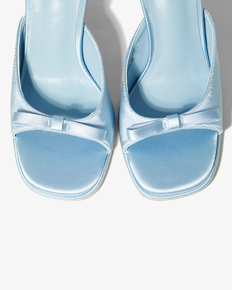 Blue Bow Satin Mule