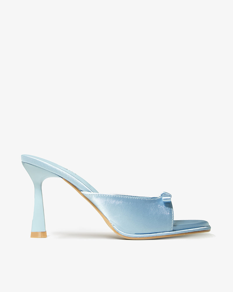 Blue Bow Satin Mule