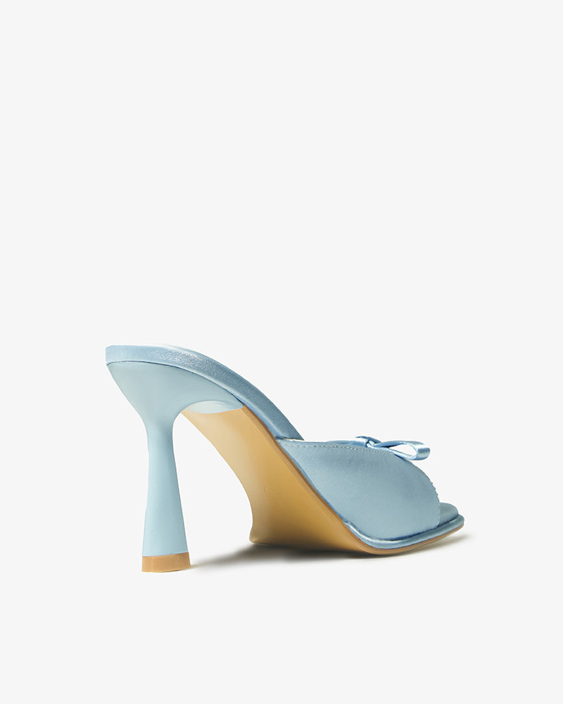 Blue Bow Satin Mule