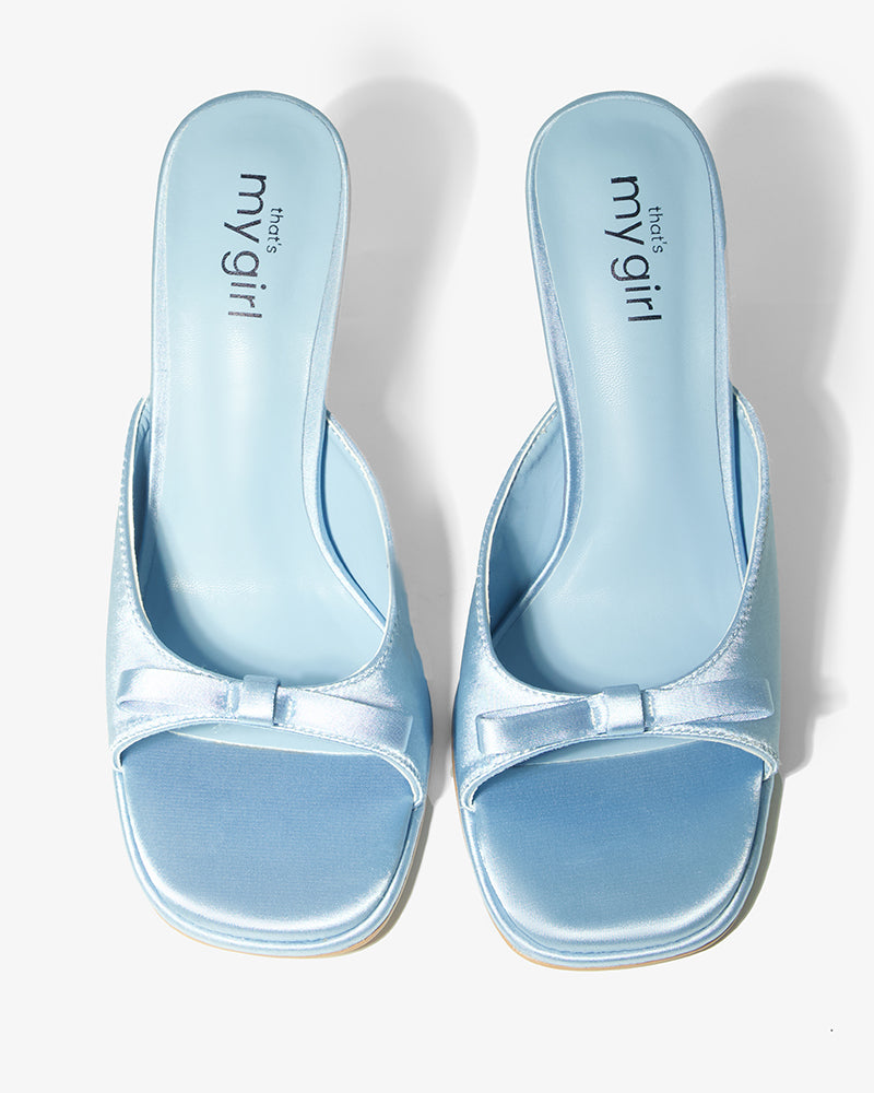 Blue Bow Satin Mule