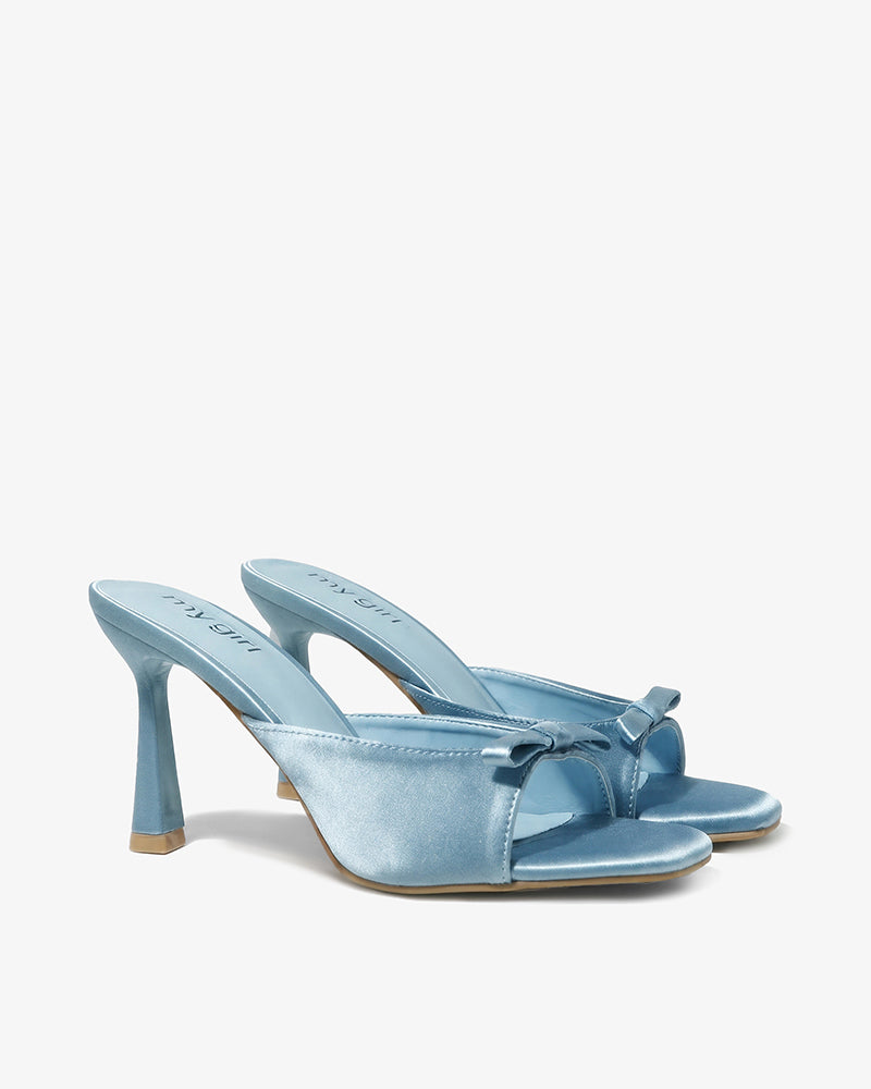 Blue Bow Satin Mule