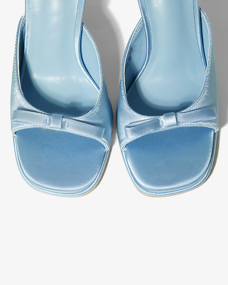 Blue Bow Satin Mule