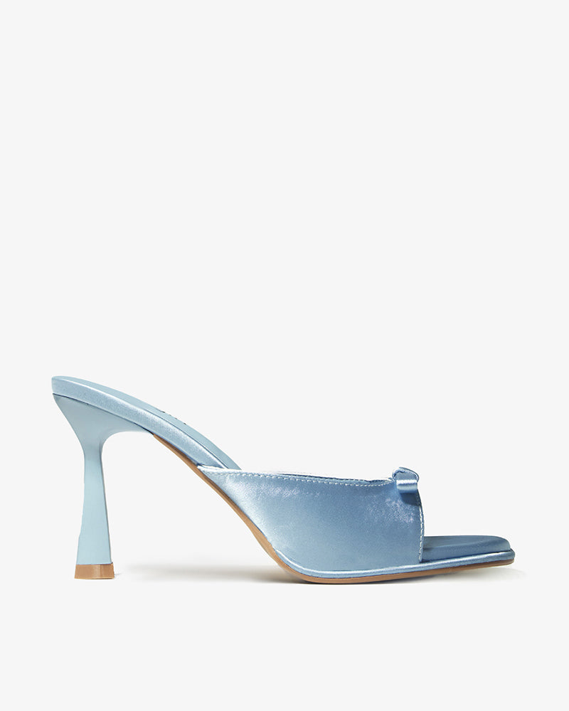 Blue Bow Satin Mule