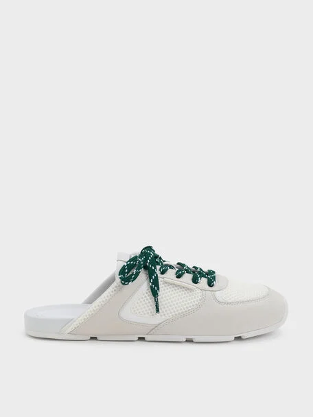Mesh Lace-Up Sneaker Mules (White)