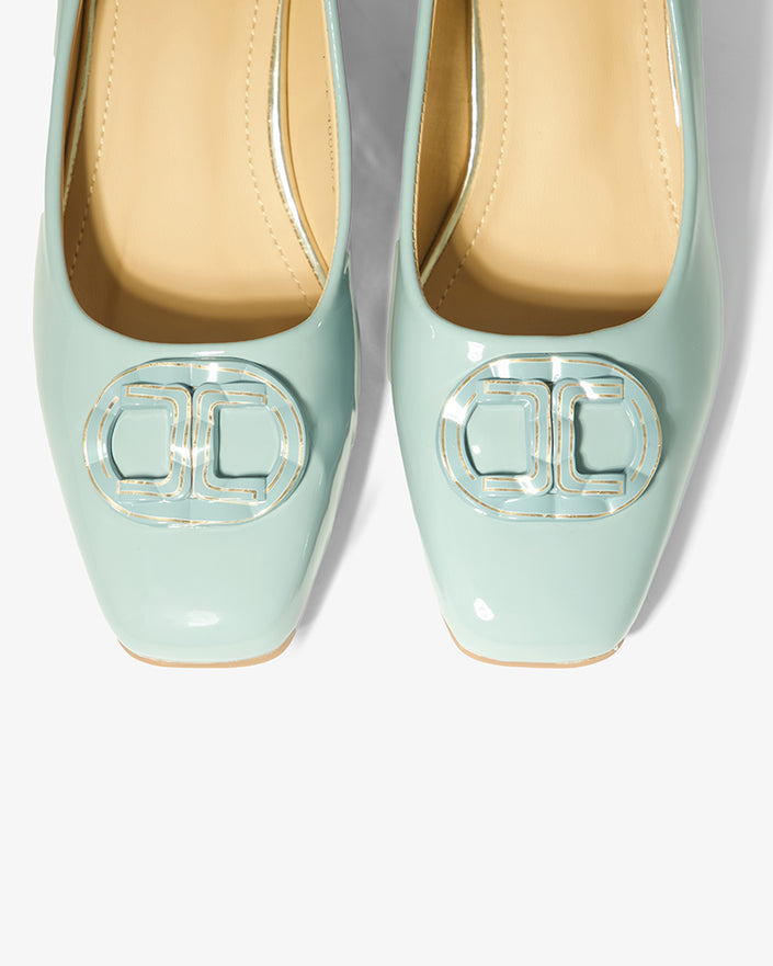 Mint Patent Block-Heel Pump