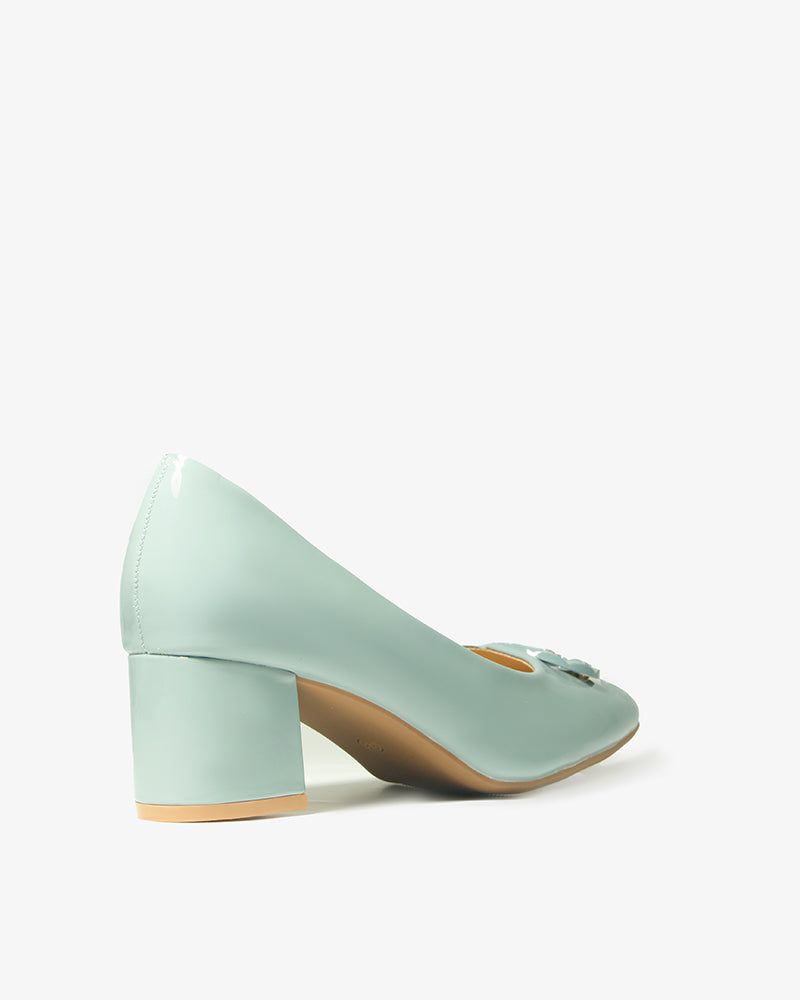 Mint Patent Block-Heel Pump