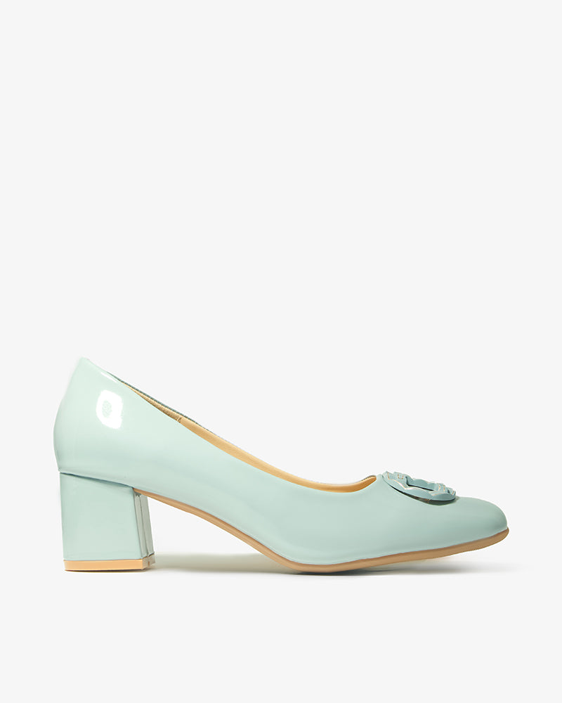 Mint Patent Block-Heel Pump