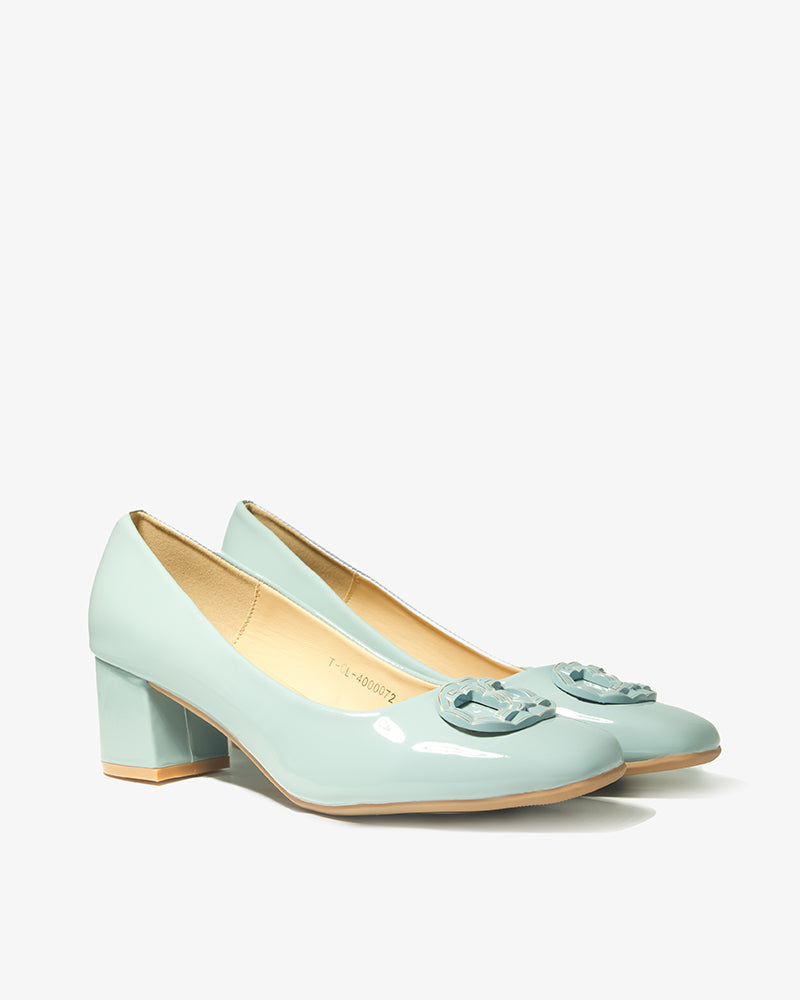 Mint Patent Block-Heel Pump