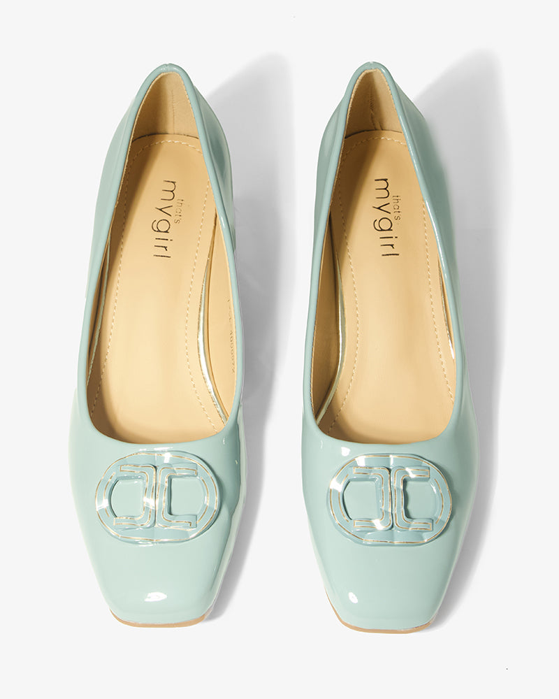 Mint Patent Block-Heel Pump