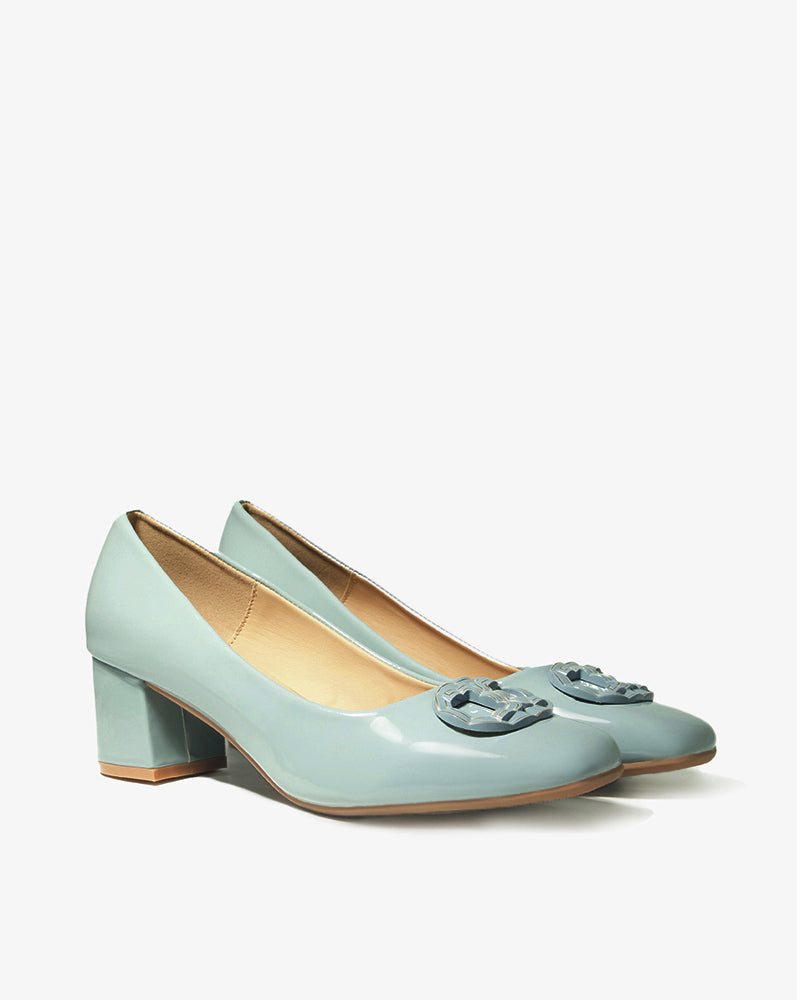 Mint Patent Block-Heel Pump
