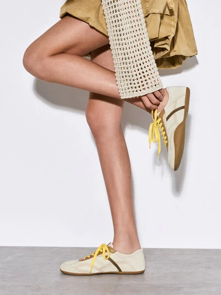 Nylon & Leather Sneakers (Cream)