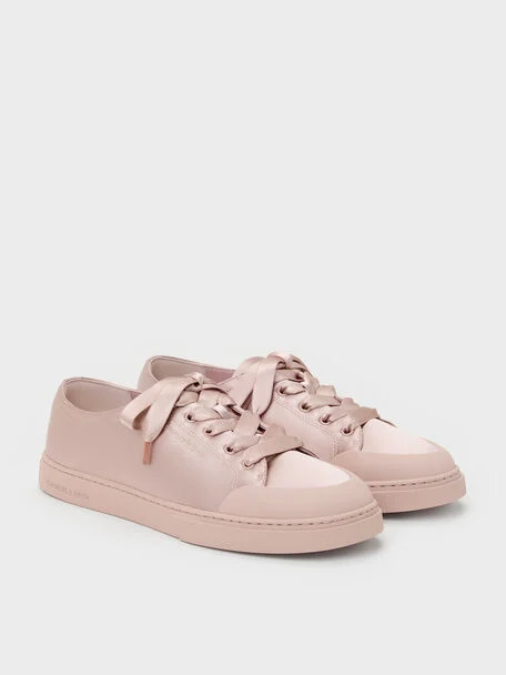 Satin Lace-Up Sneakers (Light Pink)
