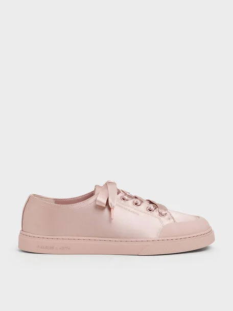 Satin Lace-Up Sneakers (Light Pink)