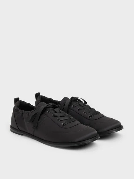 Satin Ruched Sneakers (Black Textured)